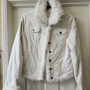 Women's White Faux Fur Trim Jacket